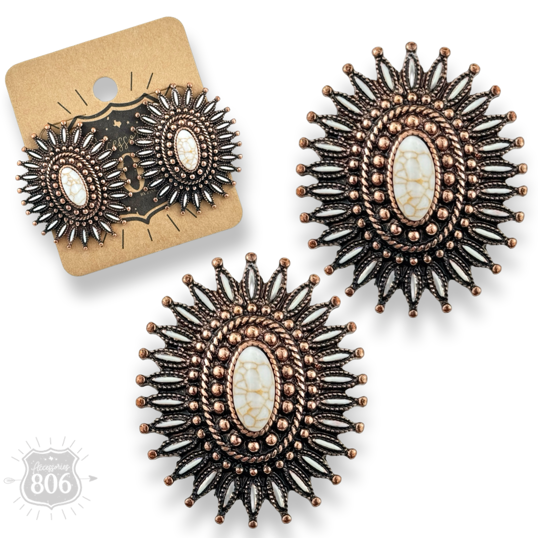 Pink Panache Brands - Southwest oval post earring: White