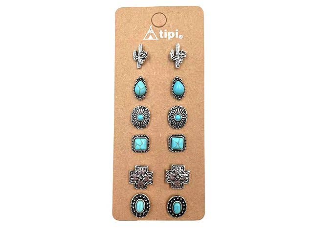Snowing West - Western 6 Pair Dainty Post Earring Set