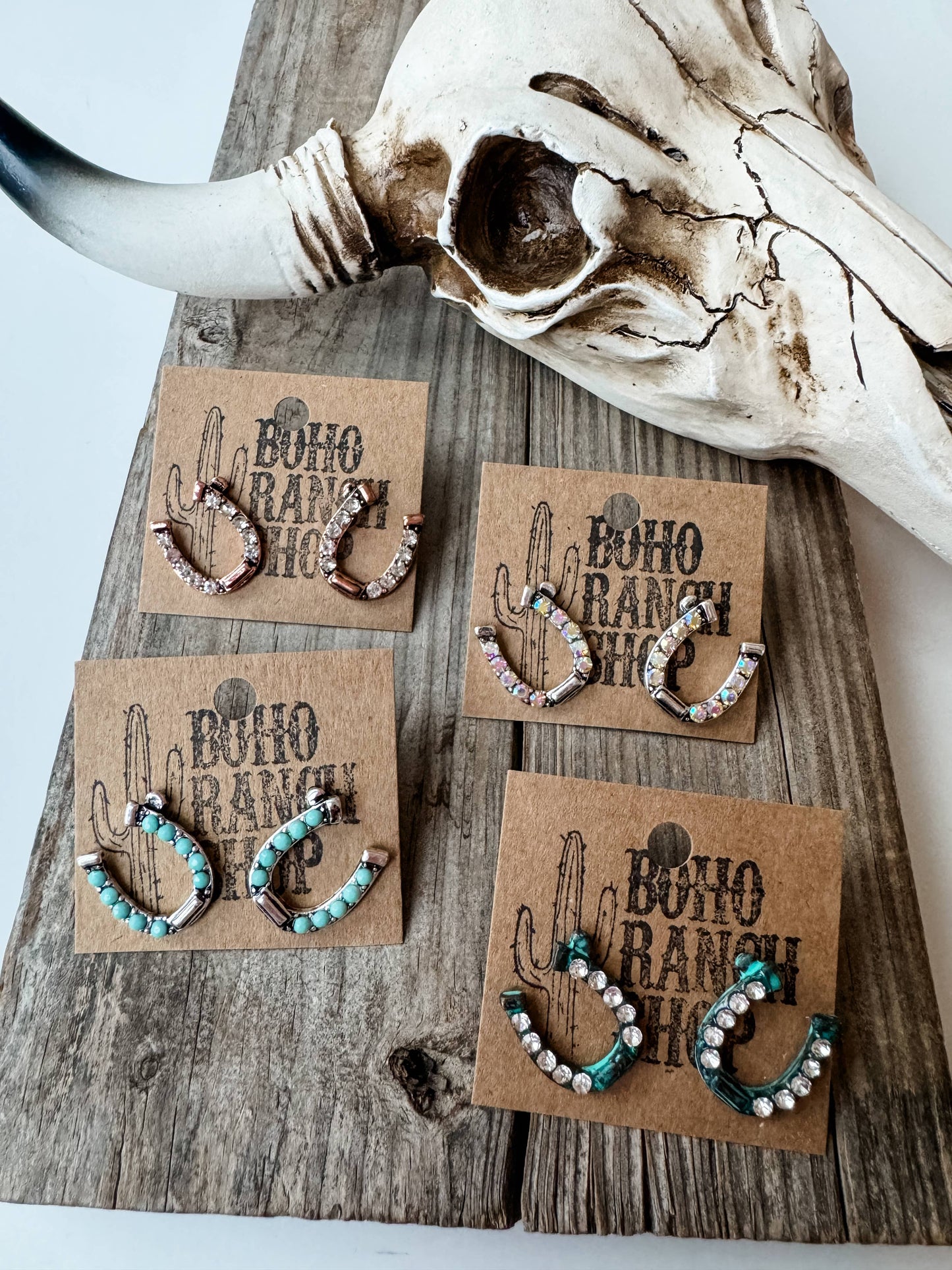 Horseshoe Stud Rhinestone Earrings: CLEAR - AB STONE