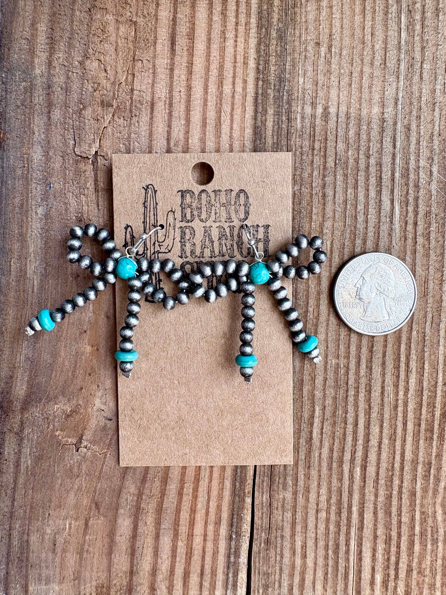 Boho Ranch Shop - Western Navajo Style Bead Coquette Bow Earrings: PINK