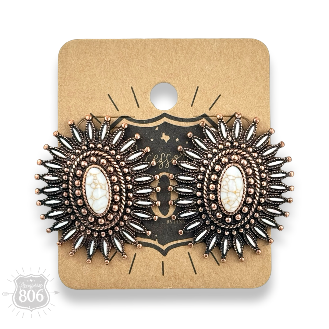 Pink Panache Brands - Southwest oval post earring: White