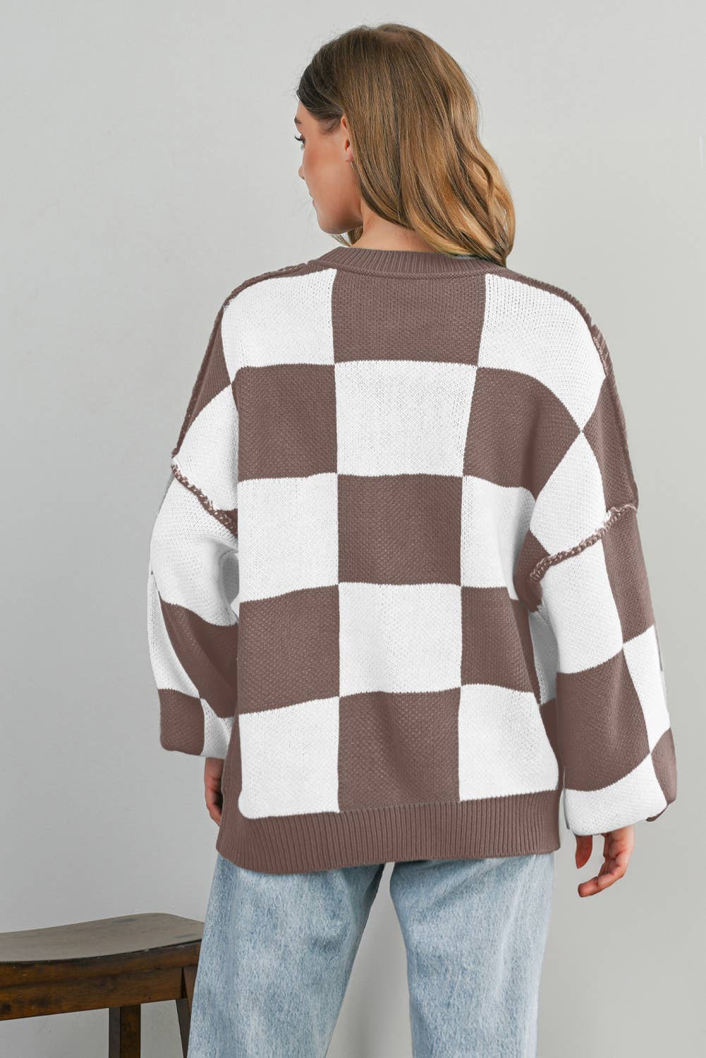 Chic Checkered Brown Sweater