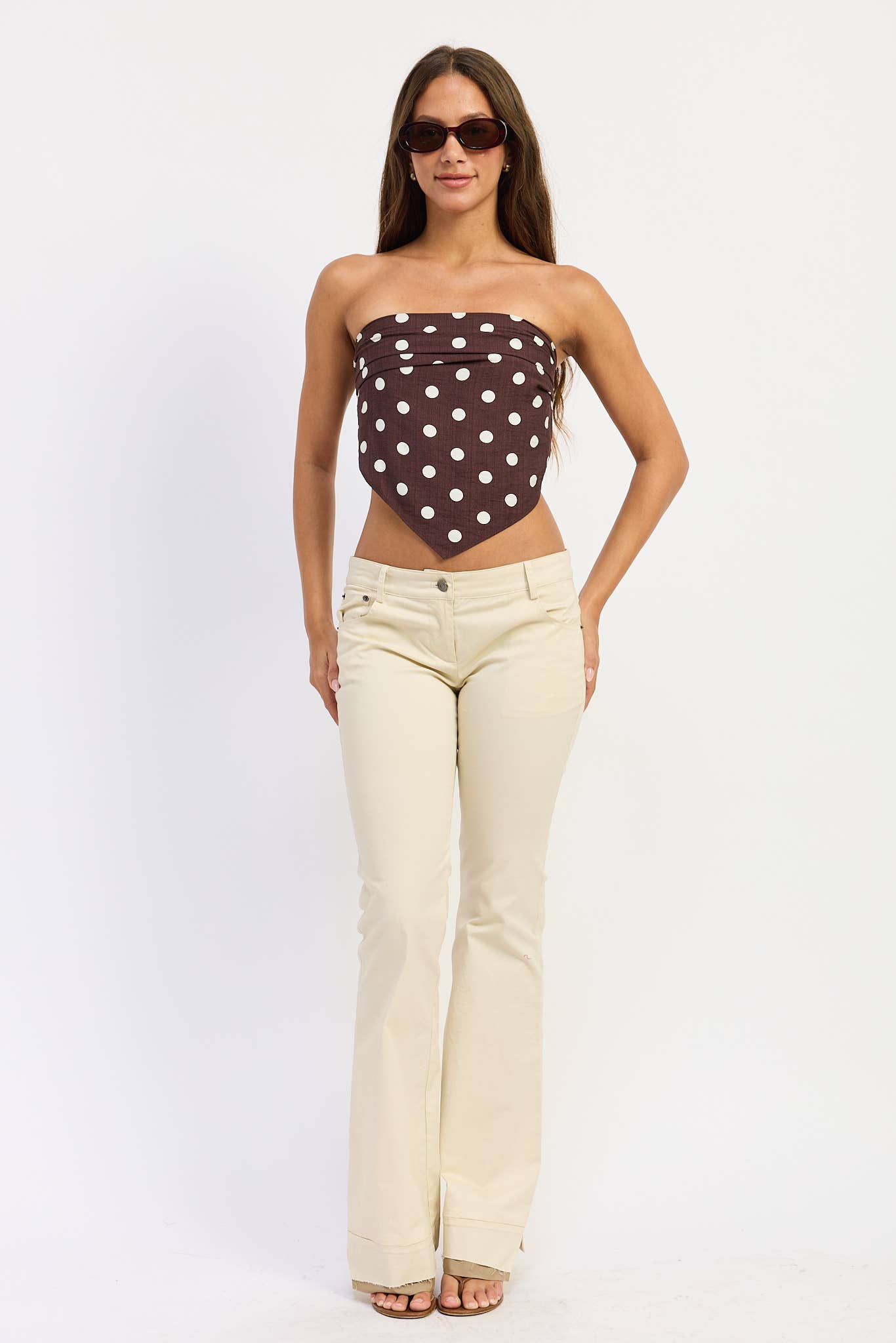 Emory Park - POLKA DOT SCARF BANDANA SATIN TOP: ESPRESSO POLKA DOT / M