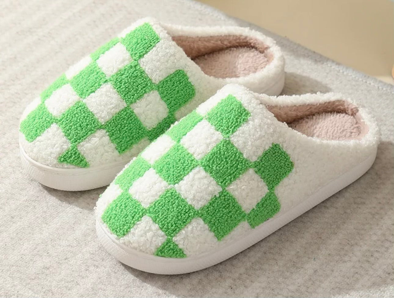 Checkered Plush Slippers