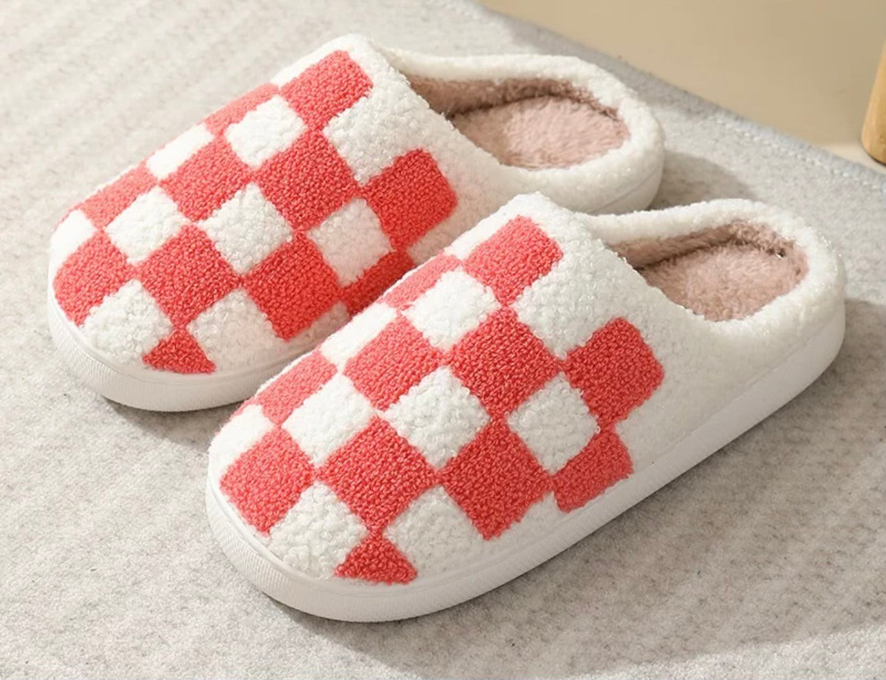Checkered Plush Slippers