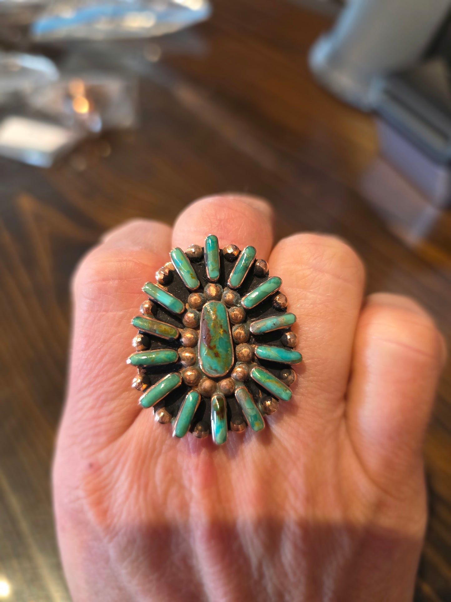Copper Turquoise 1.5” Cluster Adjust. Ring - C563