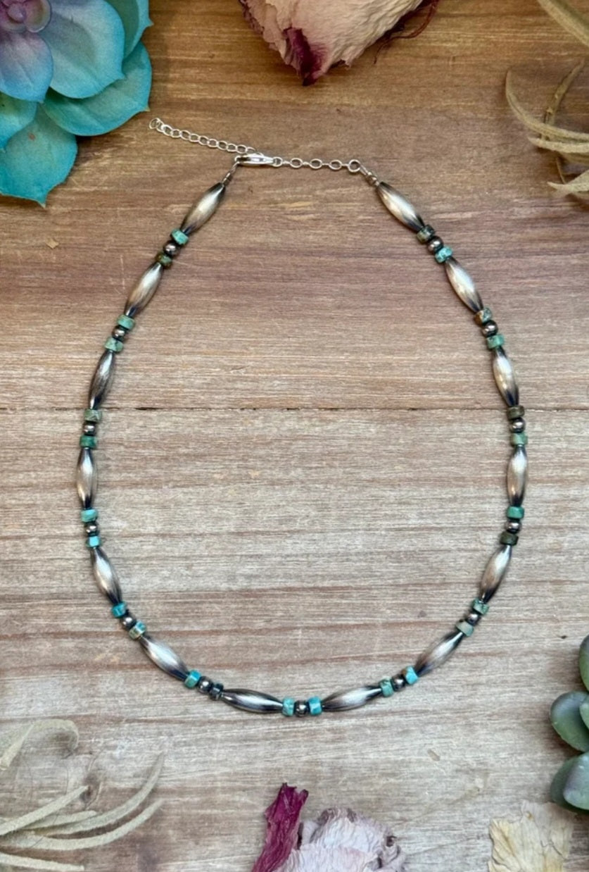 14” SS Torpedo + Turquoise Necklace