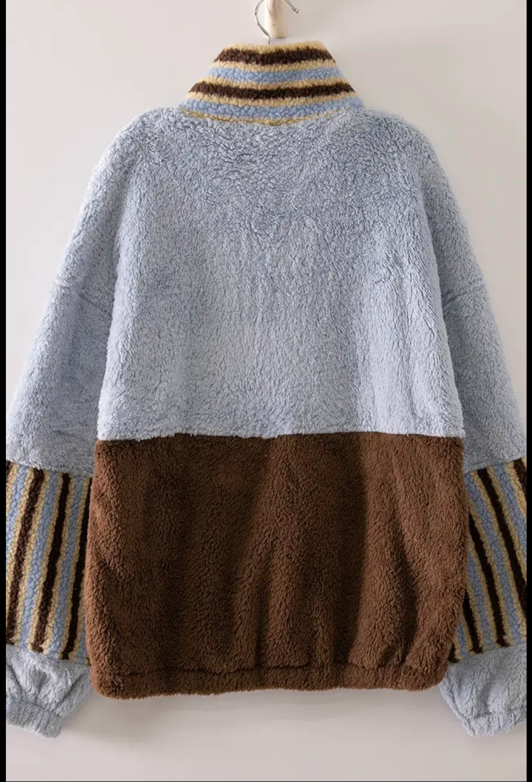 Blue Color Block Sherpa Pullover