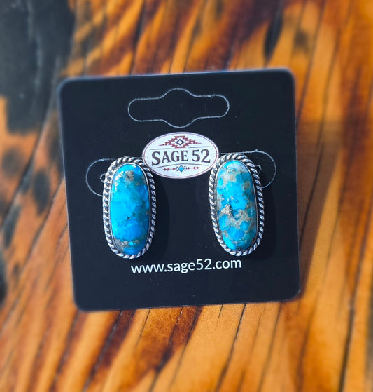 Sterling Turquoise Oval Stud Earrings - 89133