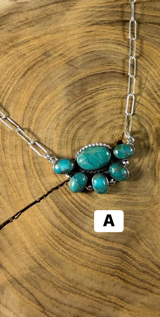 Turq Half Cluster Necklace - T3211
