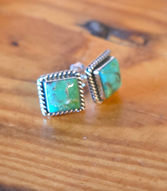 Square Turquoise Stud Earrings