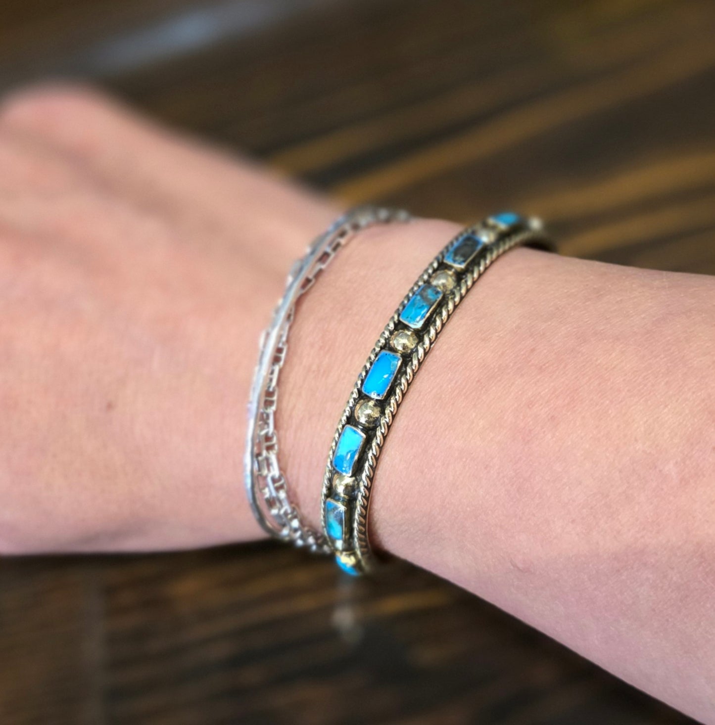 Brass Turquoise Chicklet Cuff -B4155