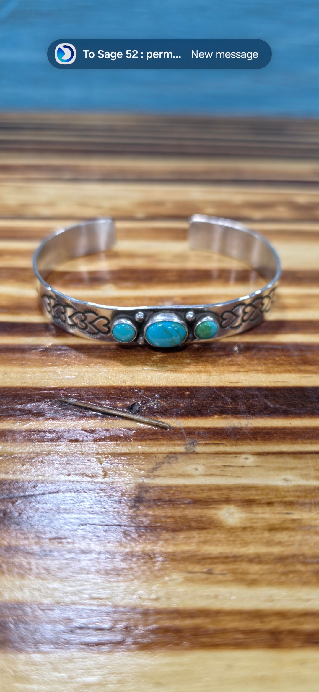 SS Stamped Cuff w/Stone
