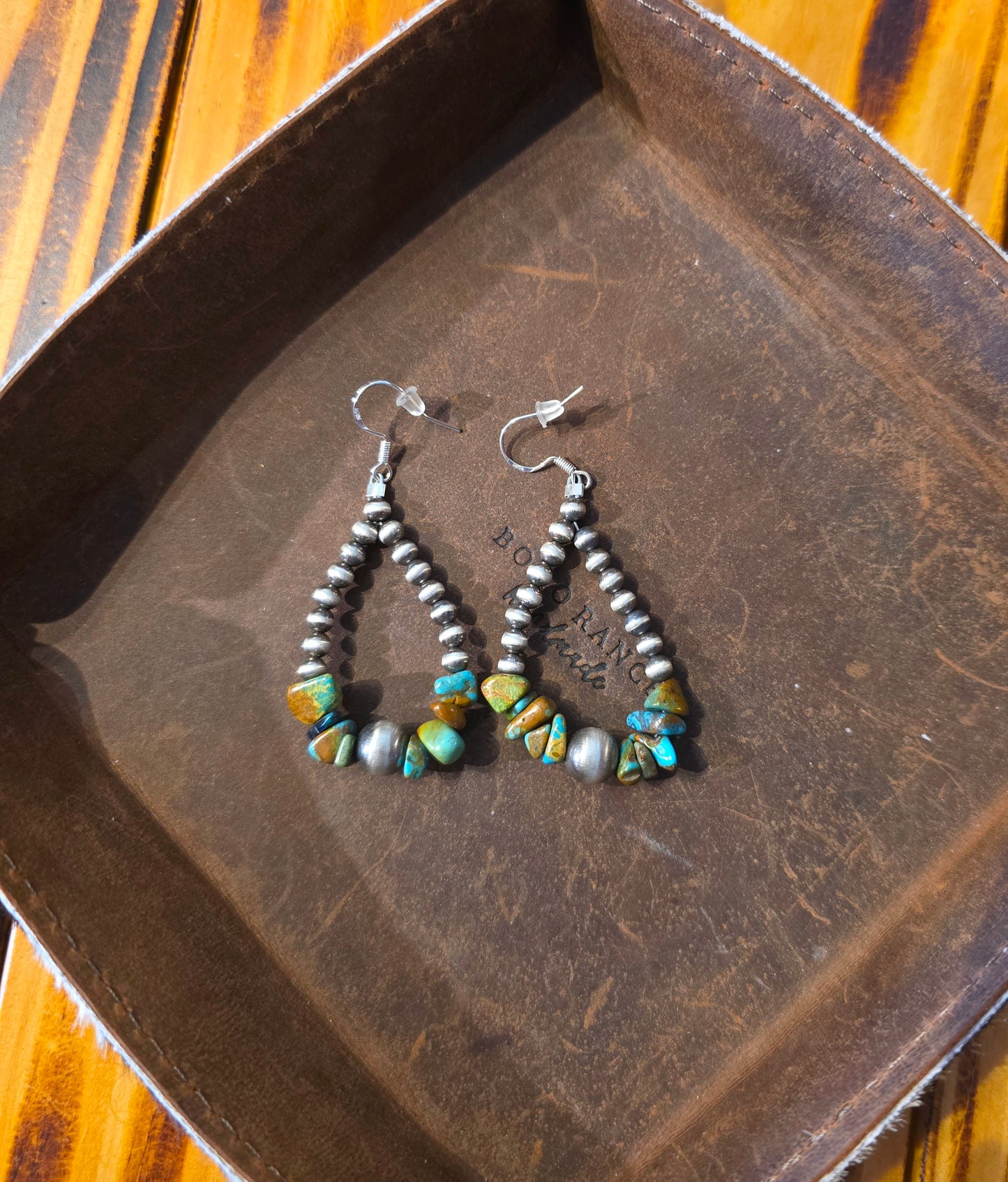 Green Turquoise Stone + Sterling Silver Bead Earrings