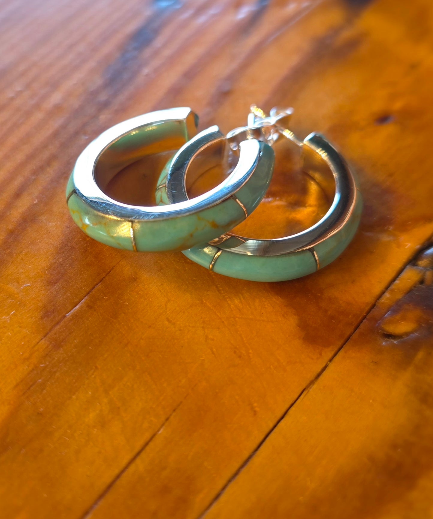Turquoise Inlay Hoop Earrings - T145