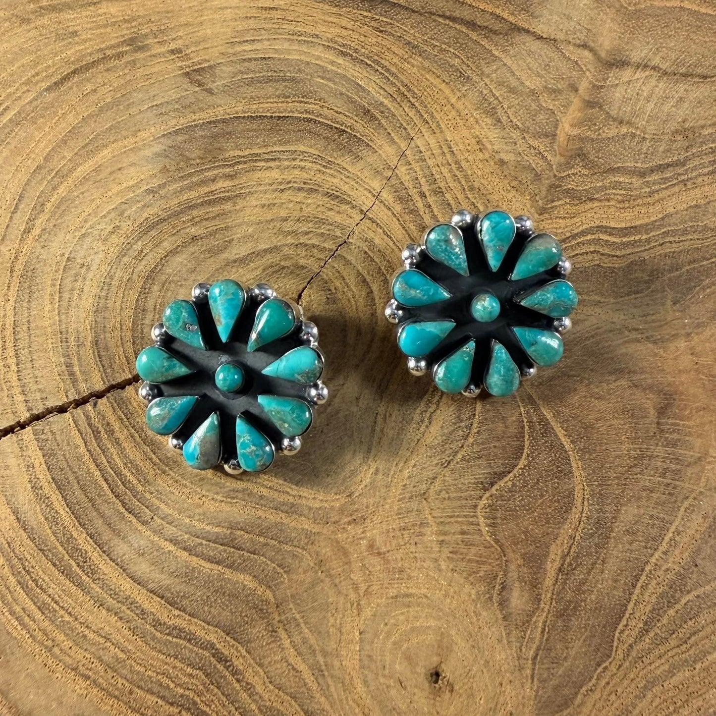 Turquoise Circle Cluster Earrings - T190