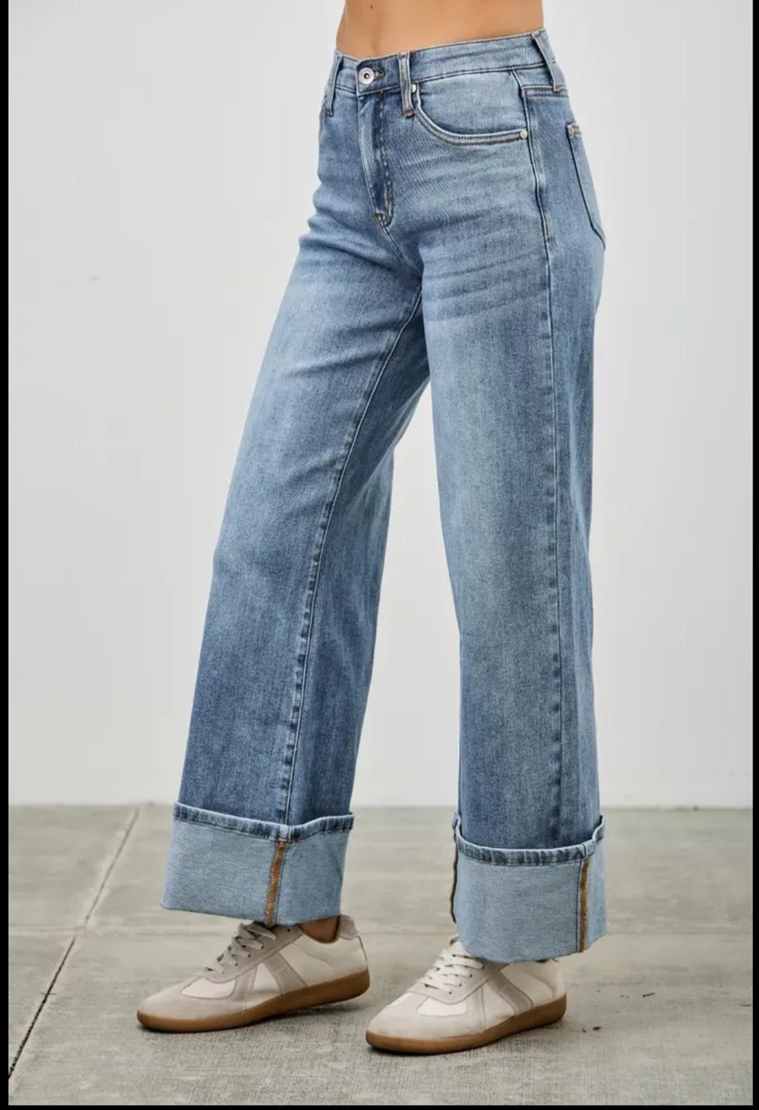 Cuffed Saige Wide Leg Denim