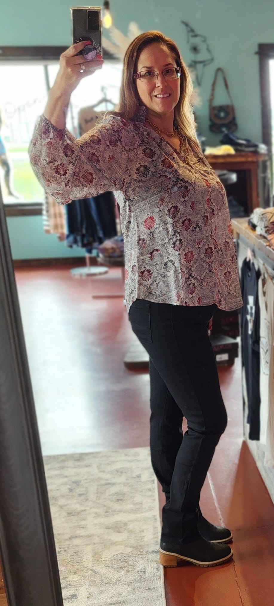 Smoked Stand Collar Semi-Sheer Blouse