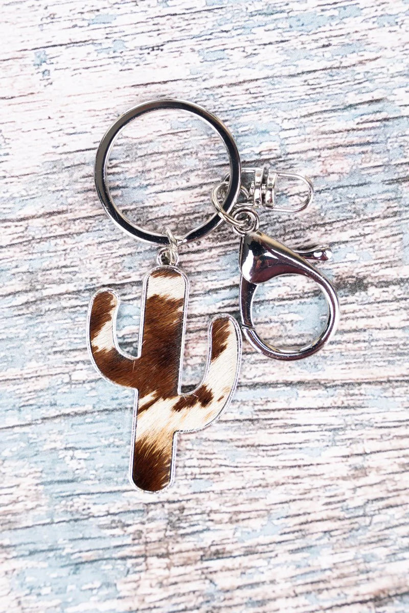 Spring City Brown Cow Cactus Keychain