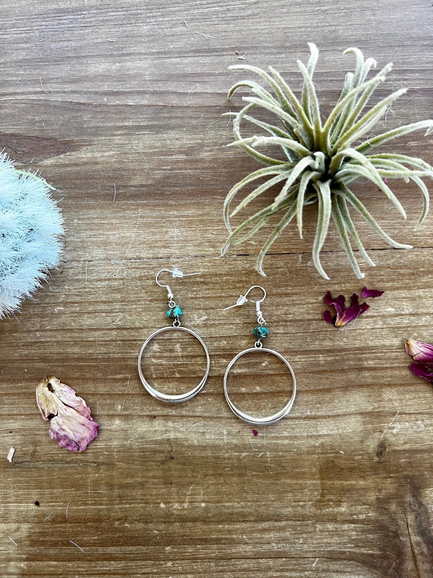 Turquoise Stone & Silver Mini Hoop