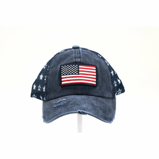 Distressed American Flag Star CC Ball Cap
