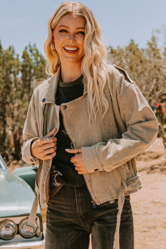 Plus Washed Corduroy Biker Jacket