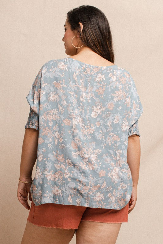 Plus Floral Printed Boatneck Blouse