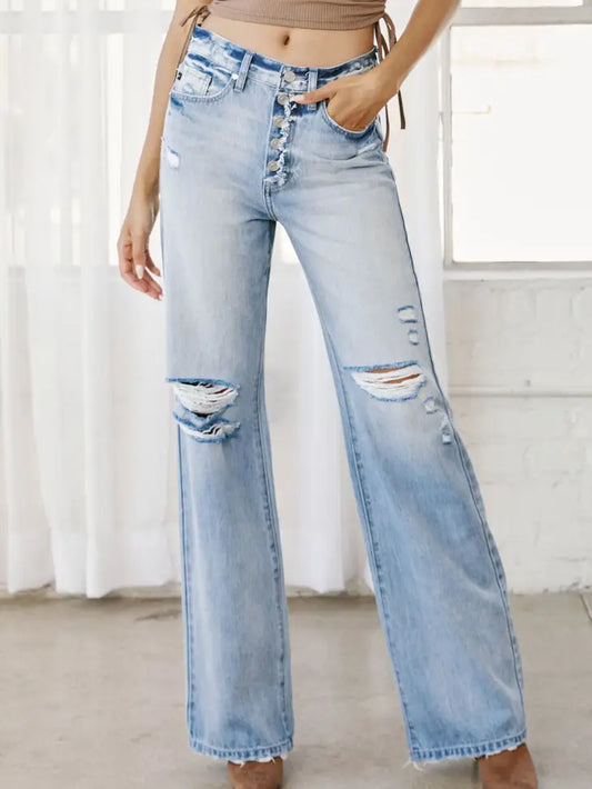 ULTRA HIGH RISE EXPOSED BUTTON 90'S FLARE