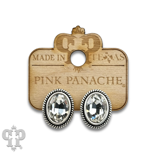 Oval rhinestone  in a custom post earring setting: Silver