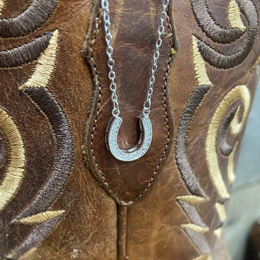 Gold or Silver Horseshoe Necklace with Faux Diamonds: Silver