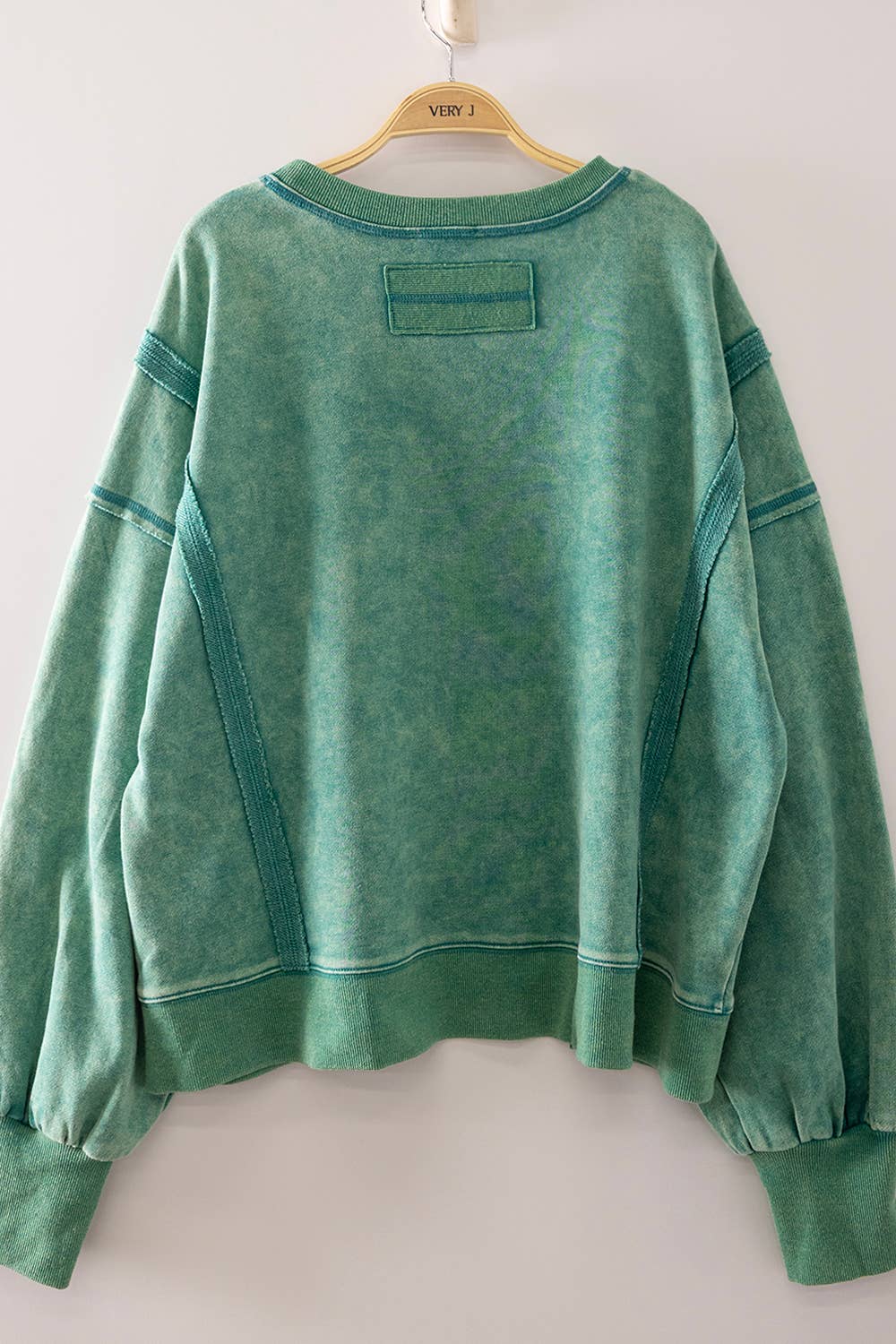 VERY J - NT12764X-PLUS SIZE Vintage Washed Sweatshirt: BLACK / 1XL-2XL-3XL/3-2-1