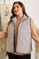 PRETTY BASH - Plus Size Stripe Quilted Snap Button Vest: Brown Stripe / 2X