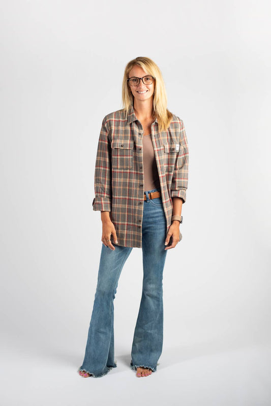Grey Plaid Flannel Shacket