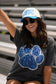 Blue & Silver Faux Glitter Paw Print Tee