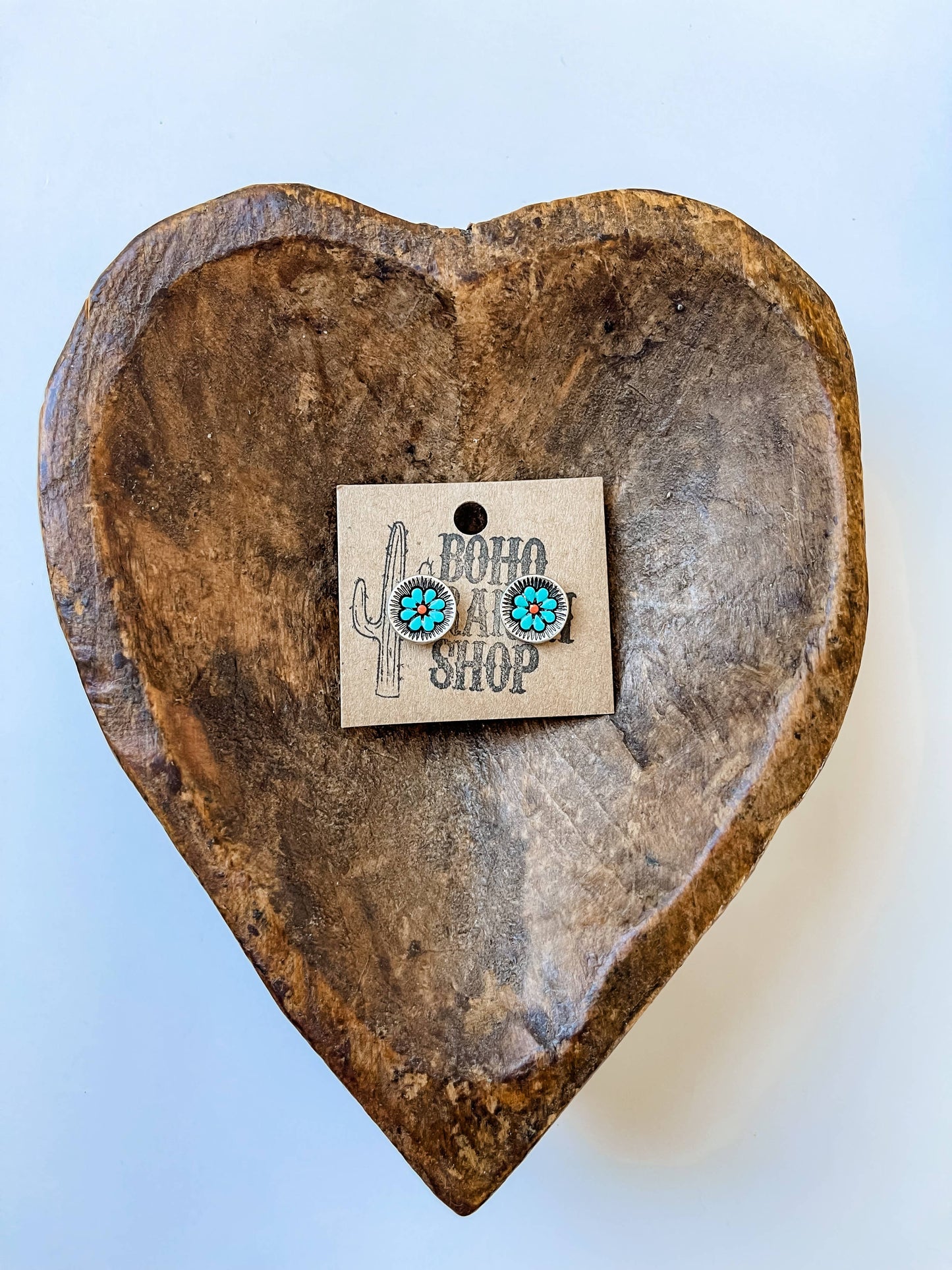 Western Flower Round Stud Earrings: TURQUOISE