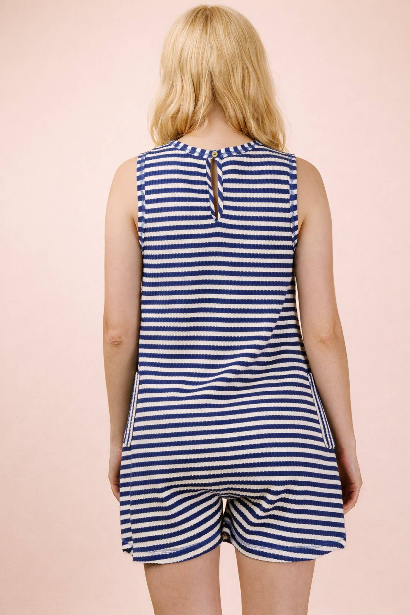 VERY J - NP70744-Striped Knit Casual Comfy Romper: OAT/BLACK / S-M-L/2-2-2