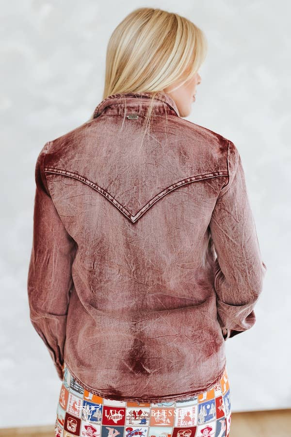 Burgundy Washed Button Down Western Shirt