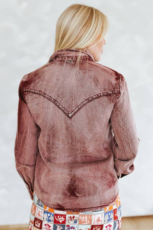 Burgundy Washed Button Down Western Shirt