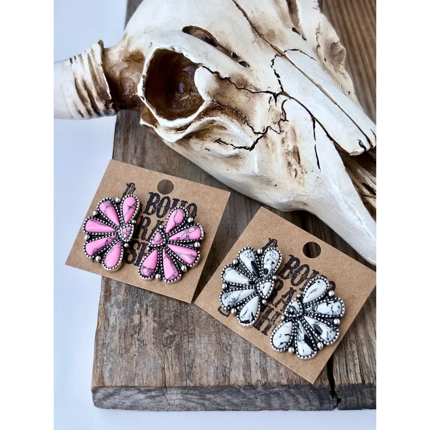 Squash Blossom - Stone Stud Earrings: PINK