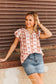 Rust Aztec Short Sleeve V-Neck Ruffle Sleeve Top