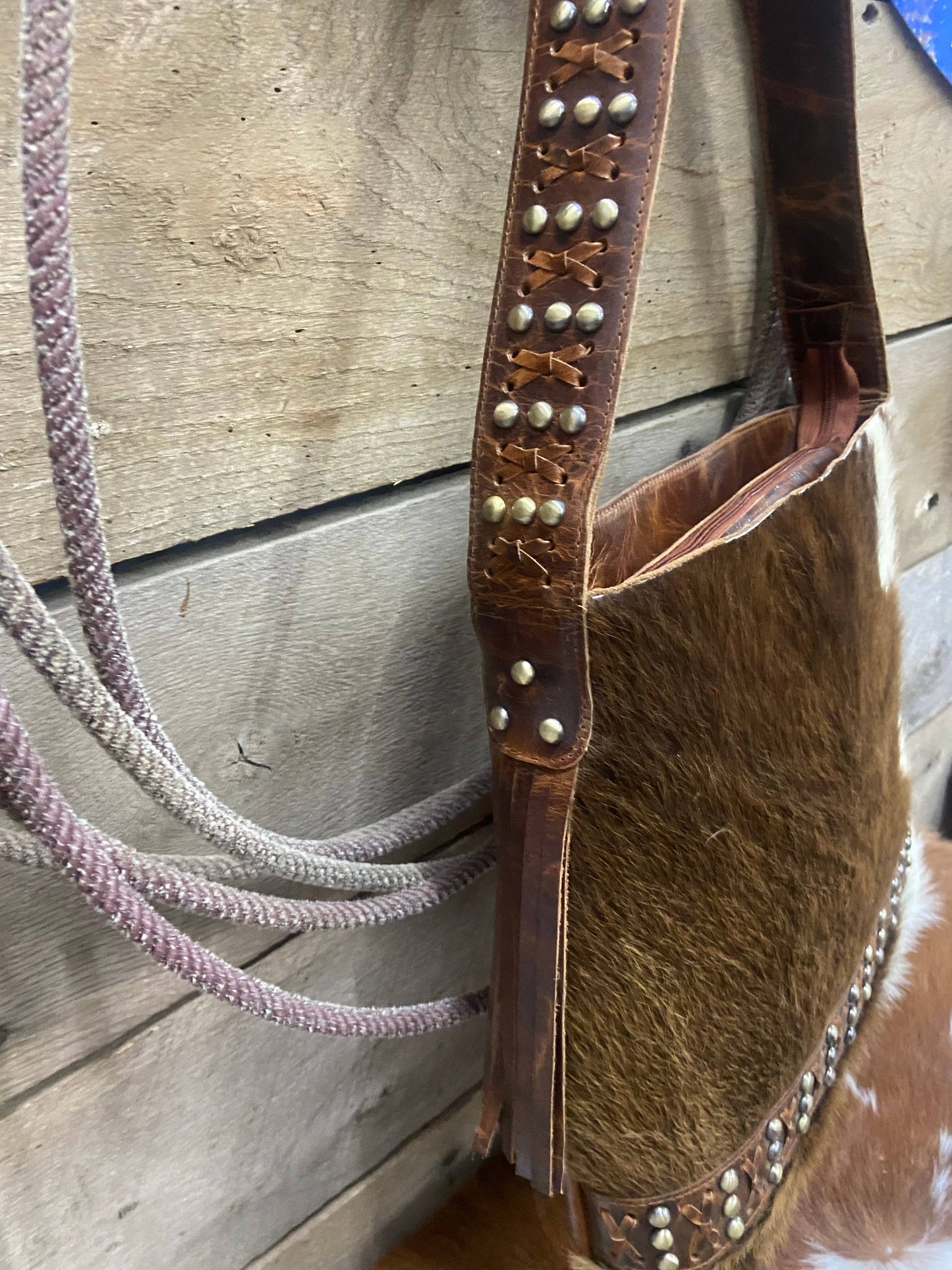 Couture Cowgirl Cowhide Cross Stitched Leather Purse