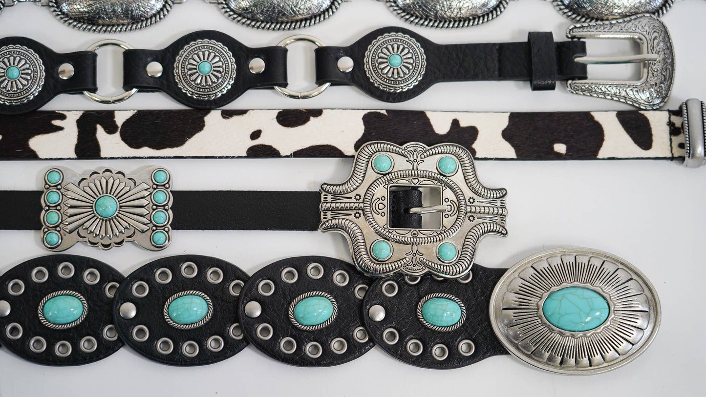 Most Wanted USA - Turquoise Dottie Floral Concho Belt: Black / L