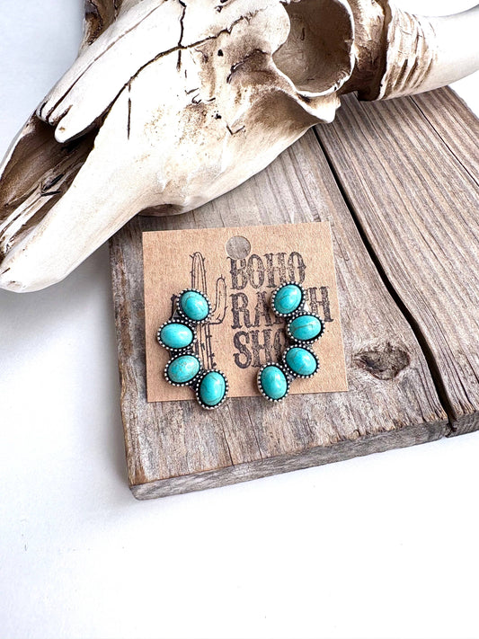 Cluster Squash Blossom Earrings: Turquoise