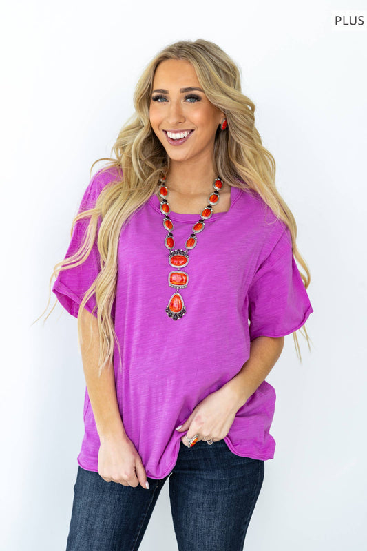 Plus - Basic Short Sleeve Cotton Top