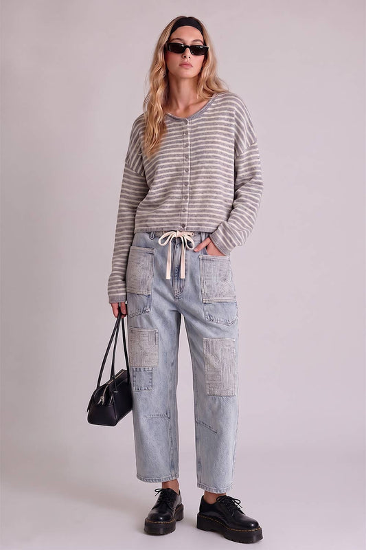 Patch Denim Barrel Jeans: LT INDIGO