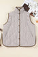 PRETTY BASH - Plus Size Stripe Quilted Snap Button Vest: Brown Stripe / 3X
