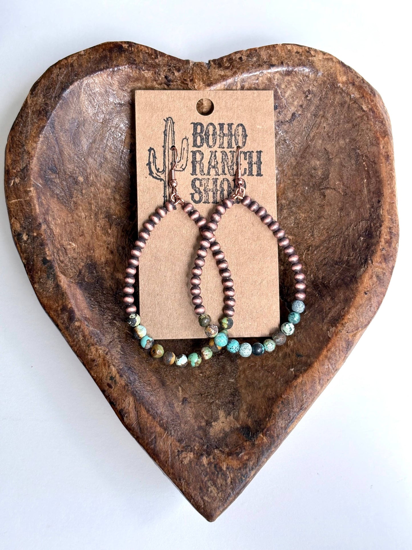 Boho Ranch Shop - Western Navajo Style Pearl Teardrop Hoop Dangle Earrings: Silver