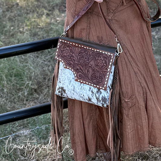Georgia Western Cowhide Tooled Leather Fringe Purse