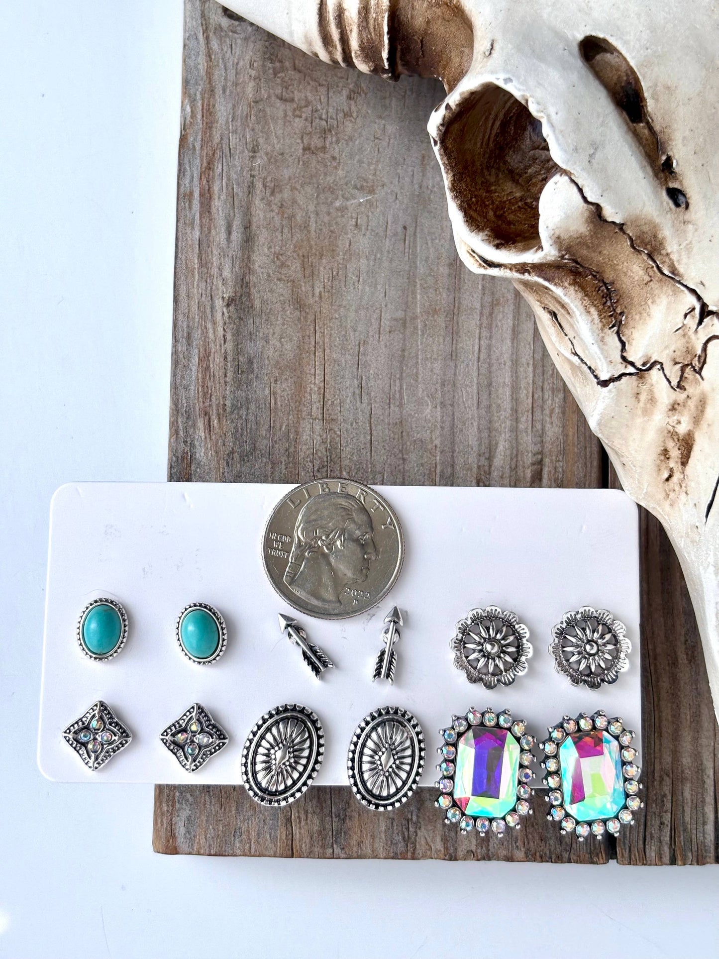 6 Pair Set of Western Style Stud Earrings