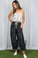 Vine & Love - Casual Patch Pockets Elastic Band Crop Barrel Jeans VP83238: Light Denim / L